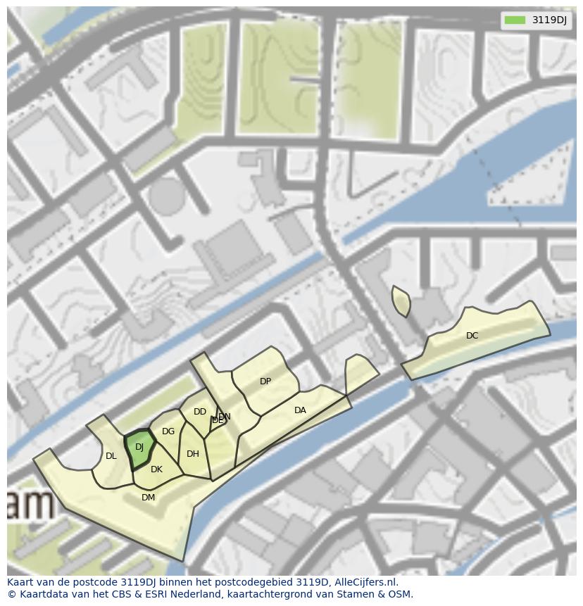 Afbeelding van het postcodegebied 3119 DJ op de kaart.