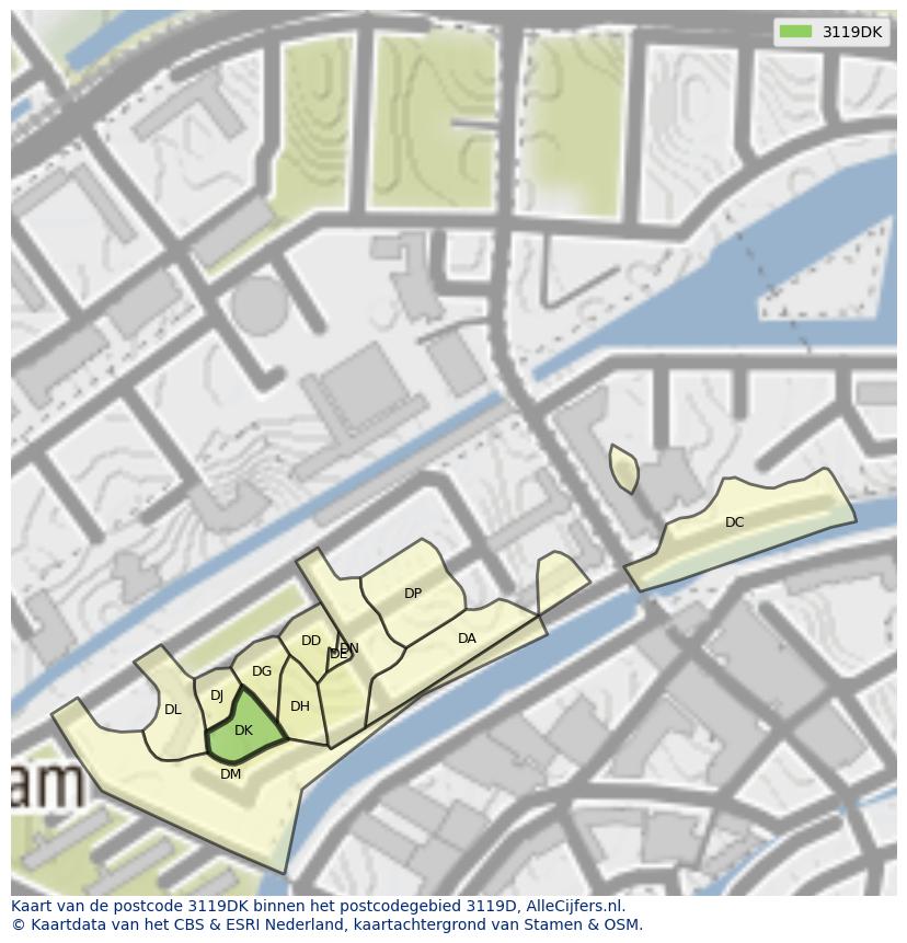 Afbeelding van het postcodegebied 3119 DK op de kaart.