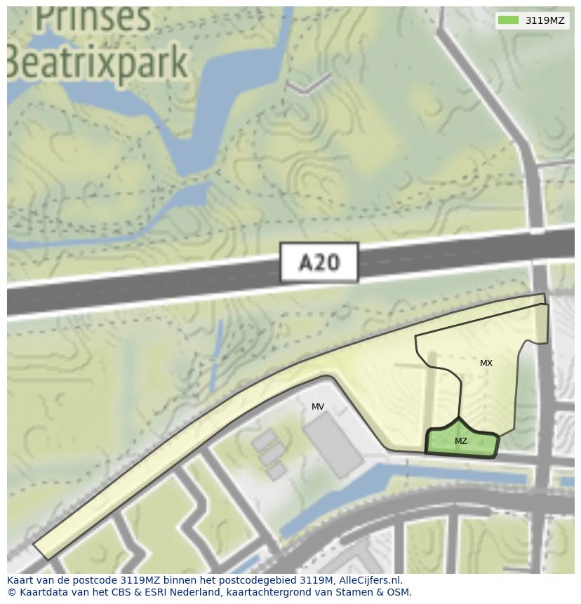 Afbeelding van het postcodegebied 3119 MZ op de kaart.