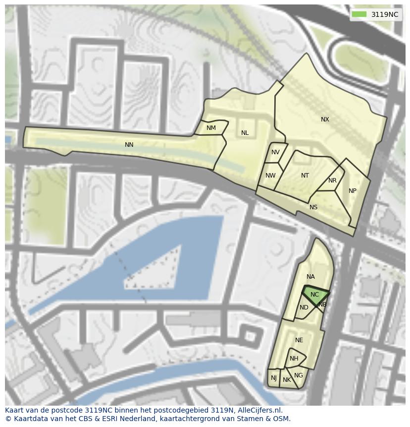 Afbeelding van het postcodegebied 3119 NC op de kaart.