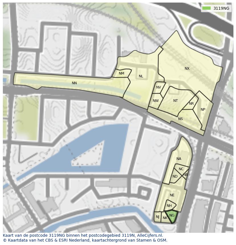 Afbeelding van het postcodegebied 3119 NG op de kaart.