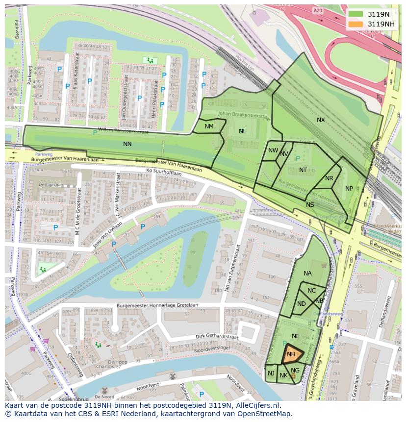 Afbeelding van het postcodegebied 3119 NH op de kaart.