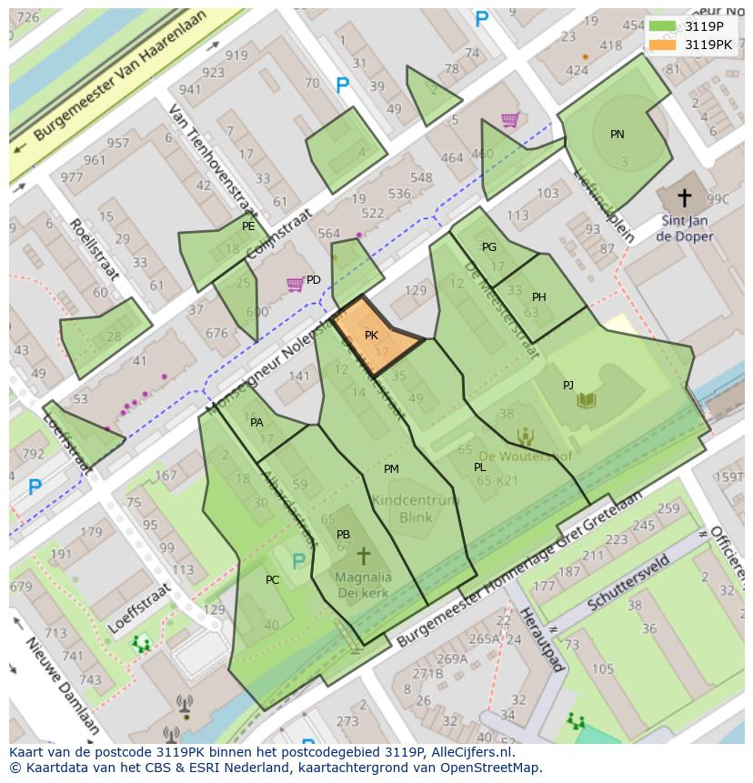 Afbeelding van het postcodegebied 3119 PK op de kaart.