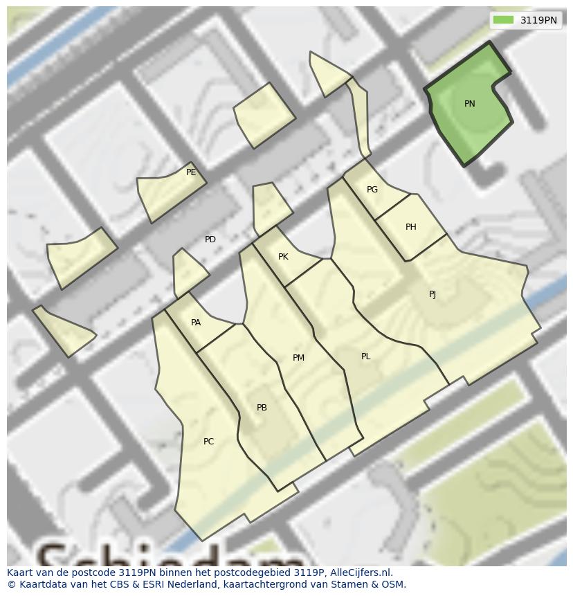 Afbeelding van het postcodegebied 3119 PN op de kaart.