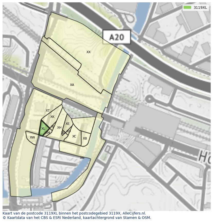 Afbeelding van het postcodegebied 3119 XL op de kaart.