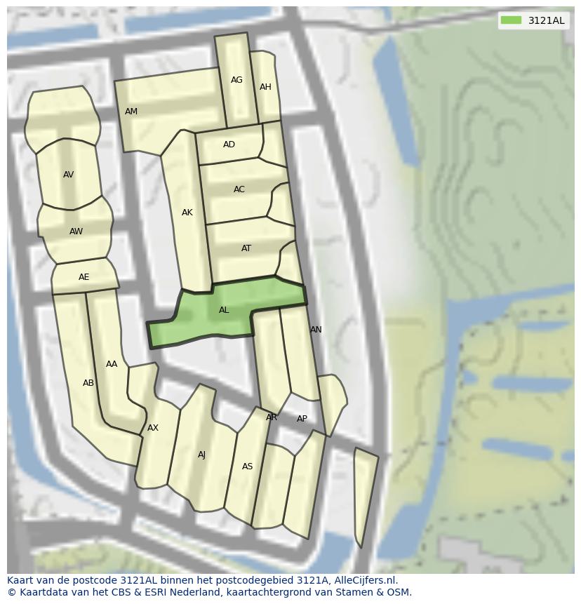 Afbeelding van het postcodegebied 3121 AL op de kaart.