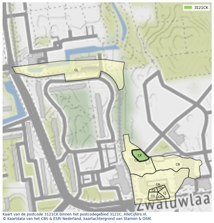 Afbeelding van het postcodegebied 3121 CK op de kaart.