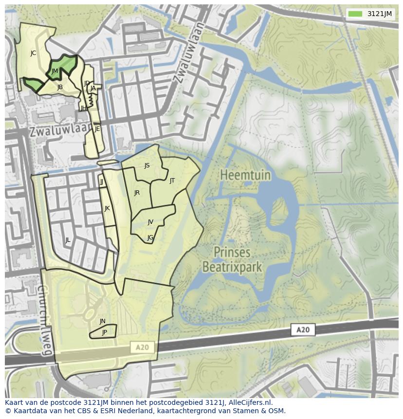 Afbeelding van het postcodegebied 3121 JM op de kaart.