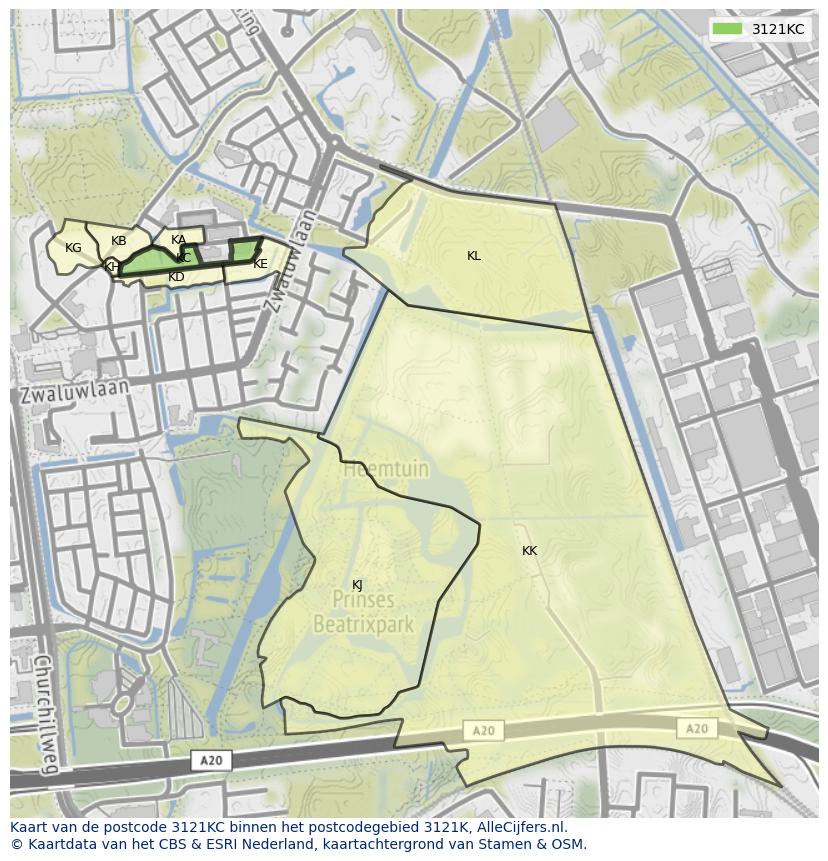 Afbeelding van het postcodegebied 3121 KC op de kaart.