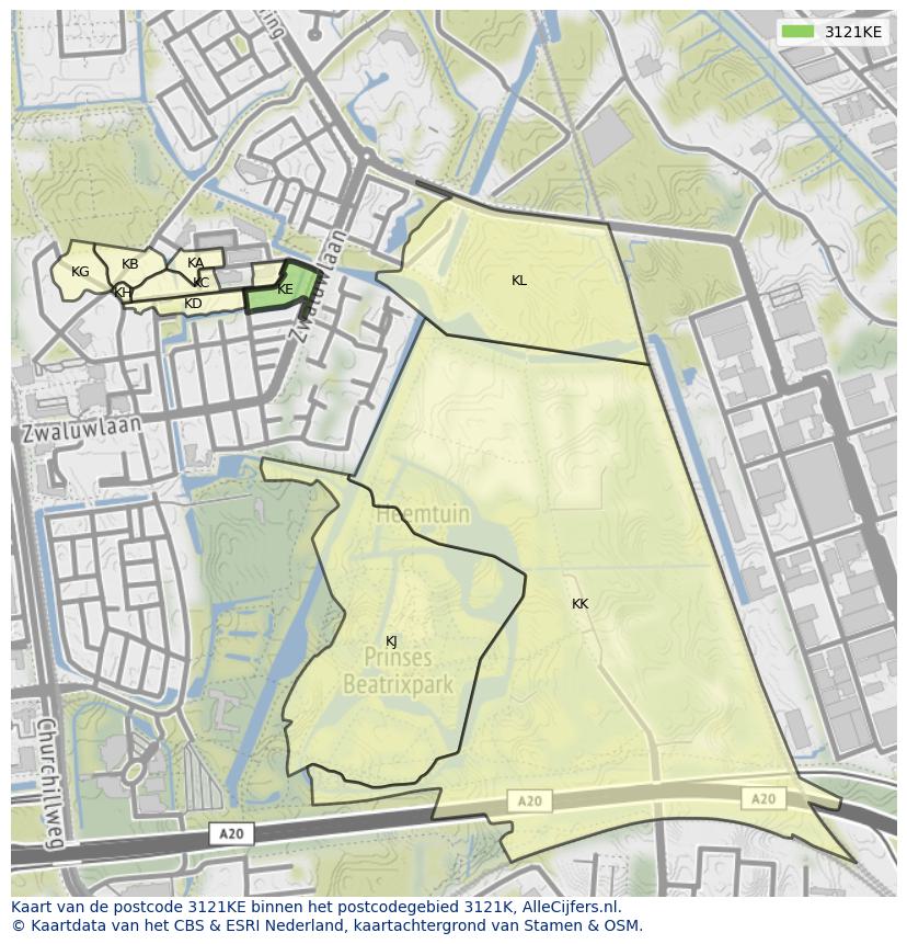 Afbeelding van het postcodegebied 3121 KE op de kaart.