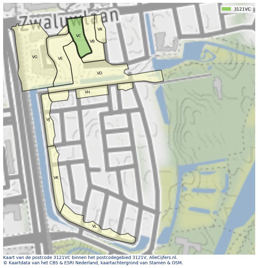 Afbeelding van het postcodegebied 3121 VC op de kaart.
