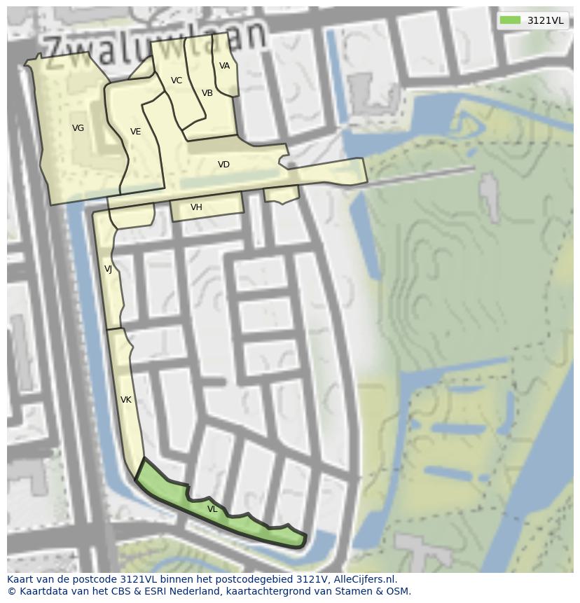 Afbeelding van het postcodegebied 3121 VL op de kaart.