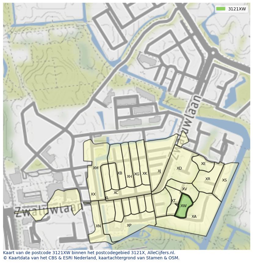 Afbeelding van het postcodegebied 3121 XW op de kaart.