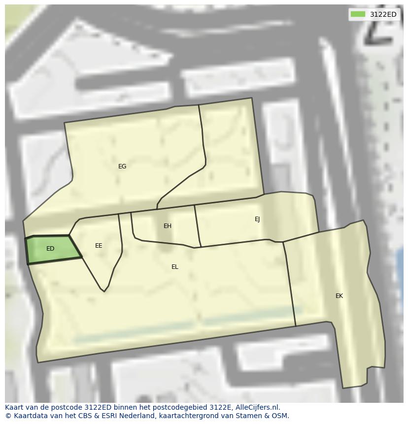 Afbeelding van het postcodegebied 3122 ED op de kaart.
