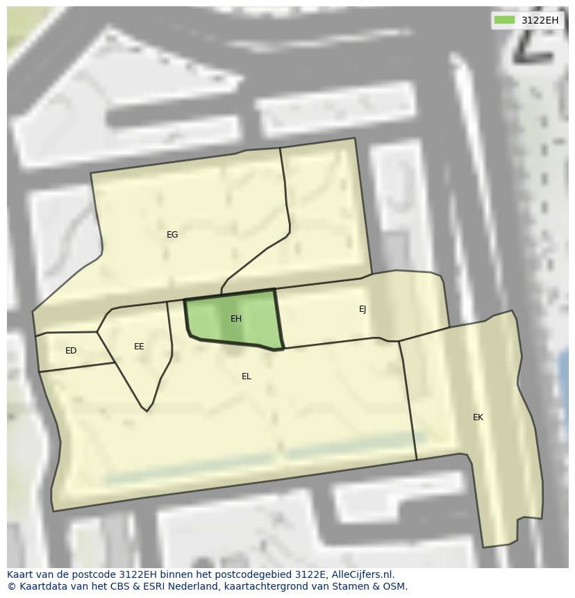 Afbeelding van het postcodegebied 3122 EH op de kaart.