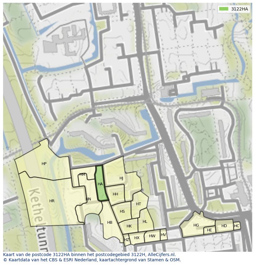Afbeelding van het postcodegebied 3122 HA op de kaart.