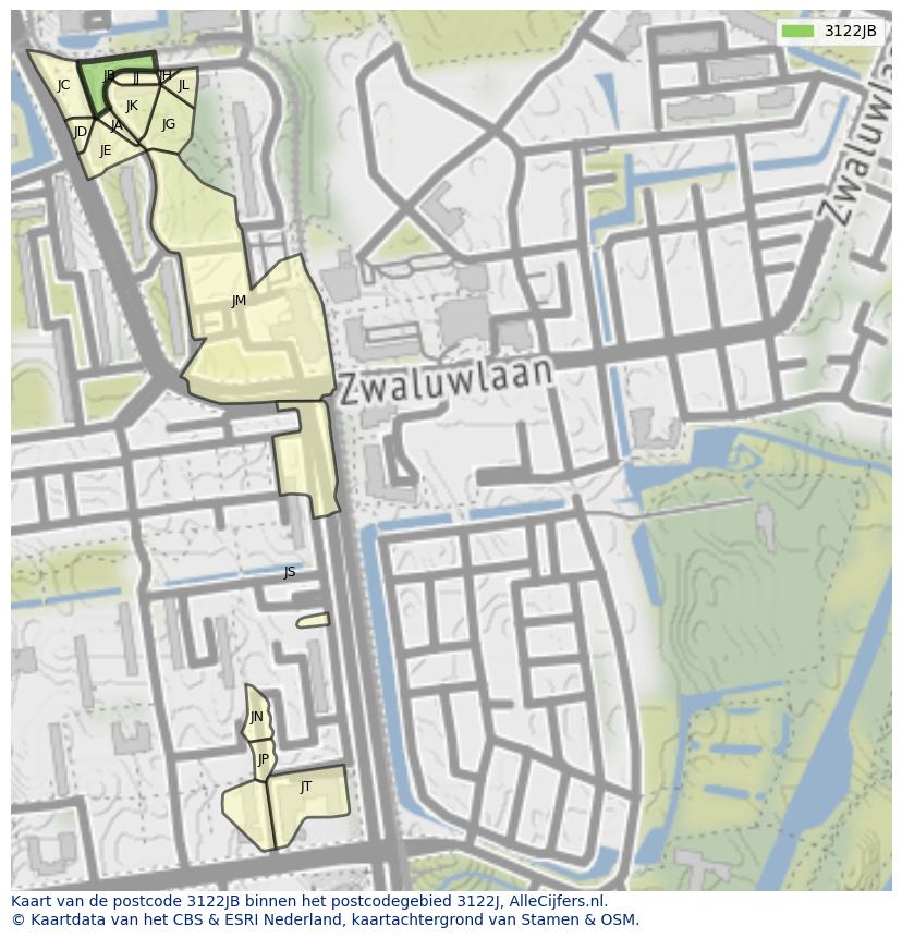 Afbeelding van het postcodegebied 3122 JB op de kaart.
