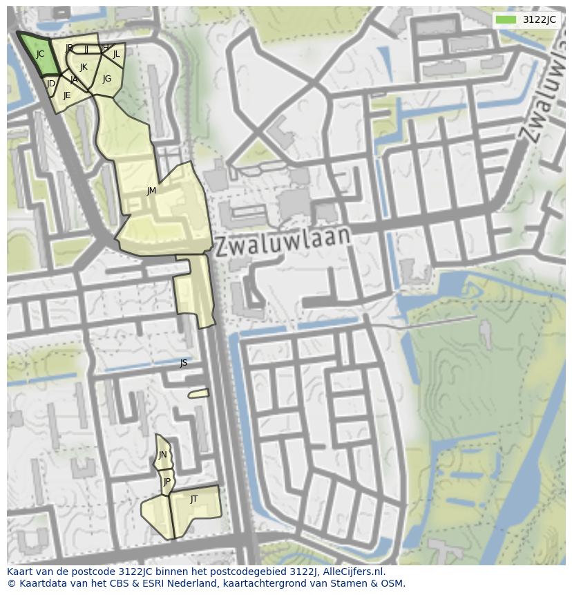 Afbeelding van het postcodegebied 3122 JC op de kaart.
