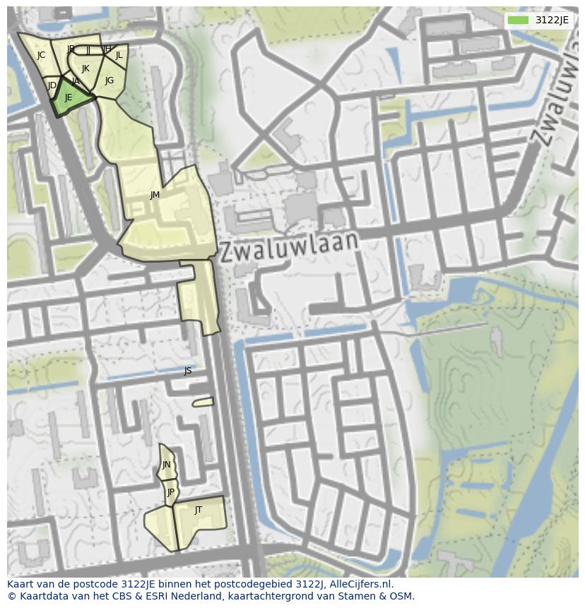 Afbeelding van het postcodegebied 3122 JE op de kaart.