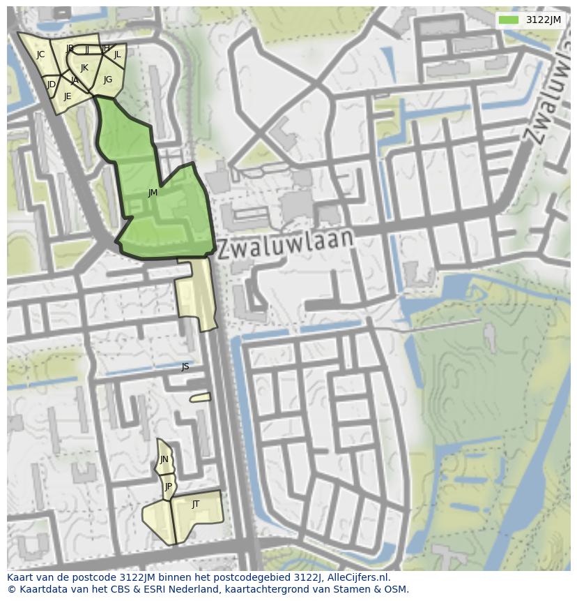 Afbeelding van het postcodegebied 3122 JM op de kaart.