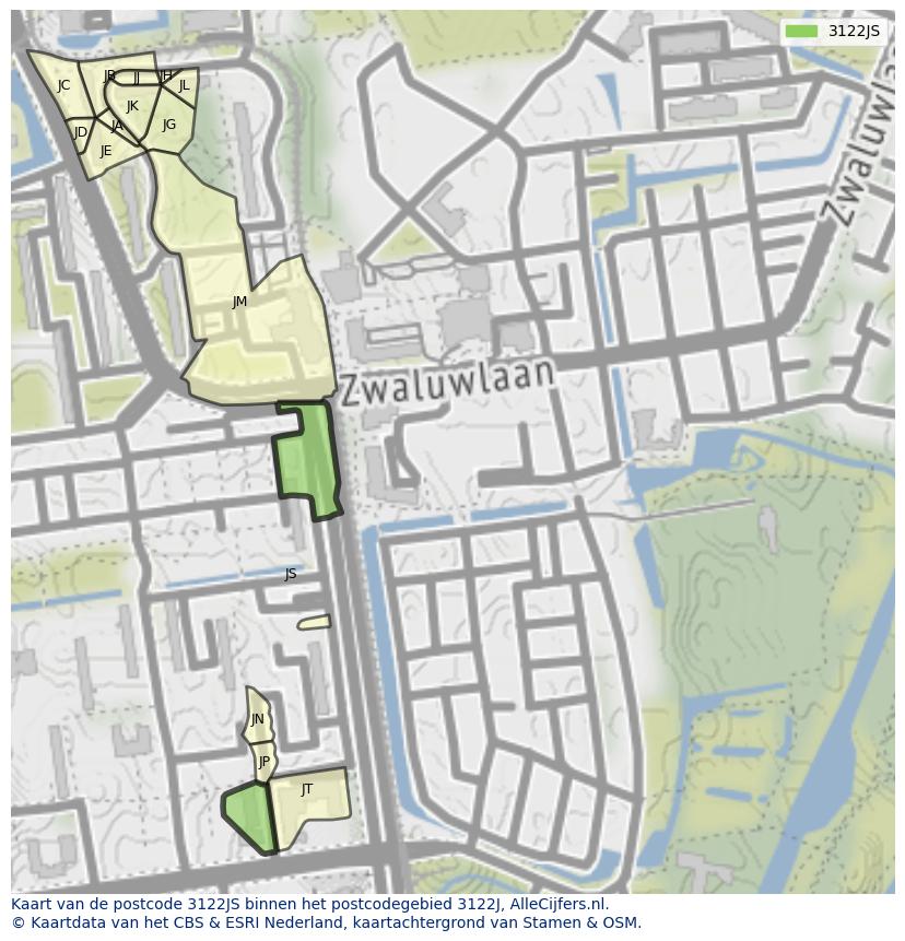 Afbeelding van het postcodegebied 3122 JS op de kaart.