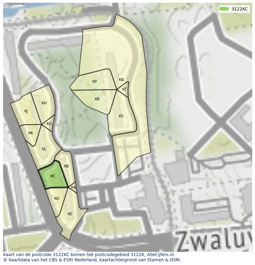 Afbeelding van het postcodegebied 3122 KC op de kaart.