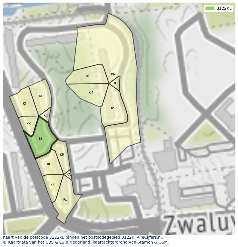 Afbeelding van het postcodegebied 3122 KL op de kaart.