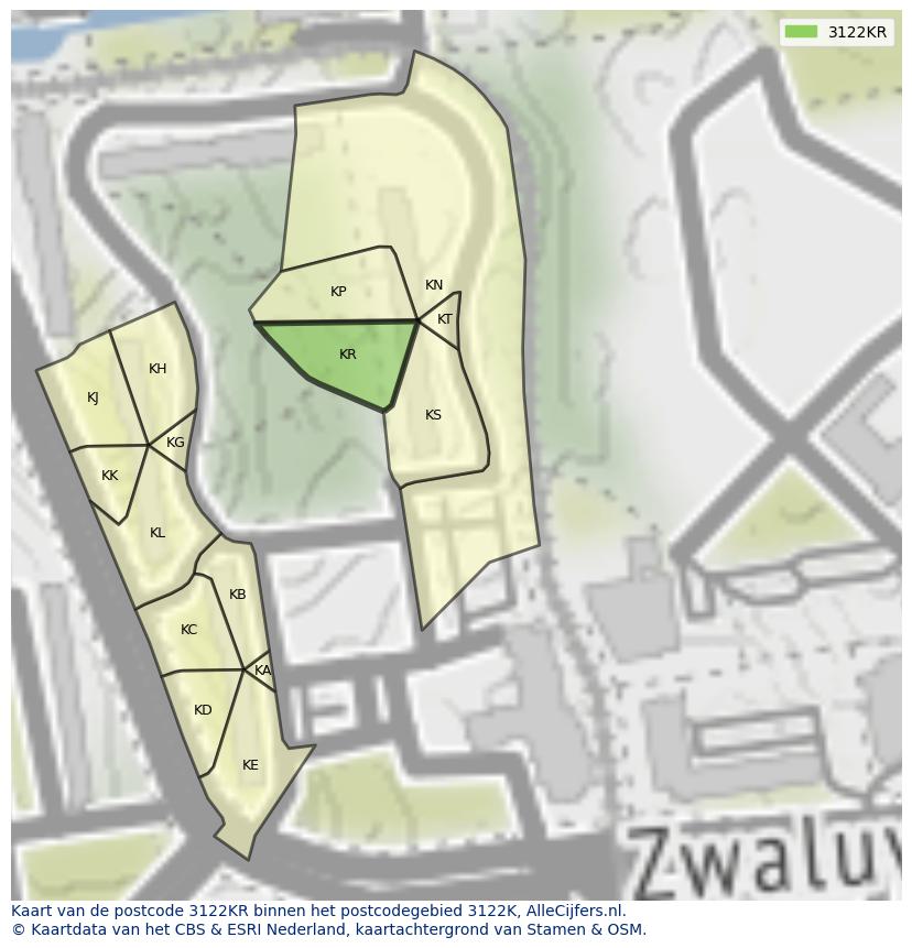 Afbeelding van het postcodegebied 3122 KR op de kaart.