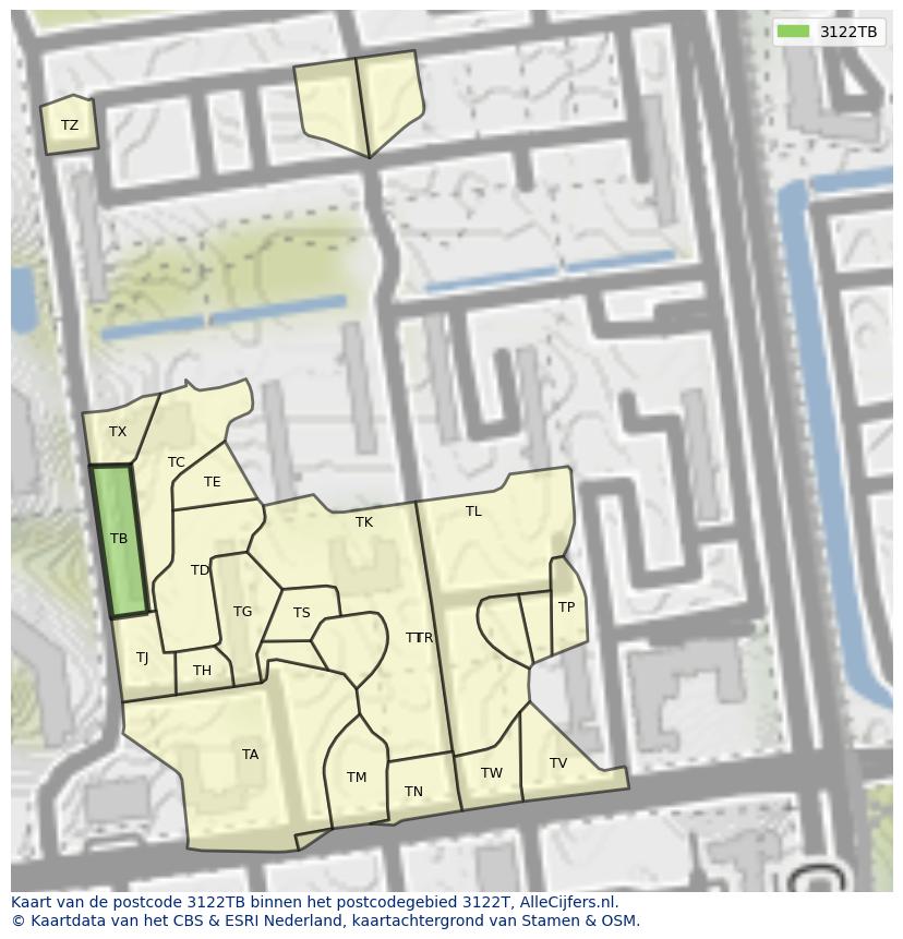 Afbeelding van het postcodegebied 3122 TB op de kaart.