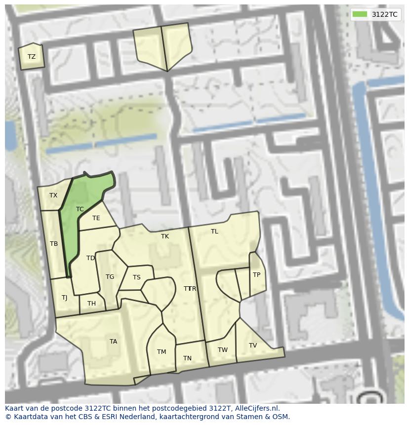 Afbeelding van het postcodegebied 3122 TC op de kaart.