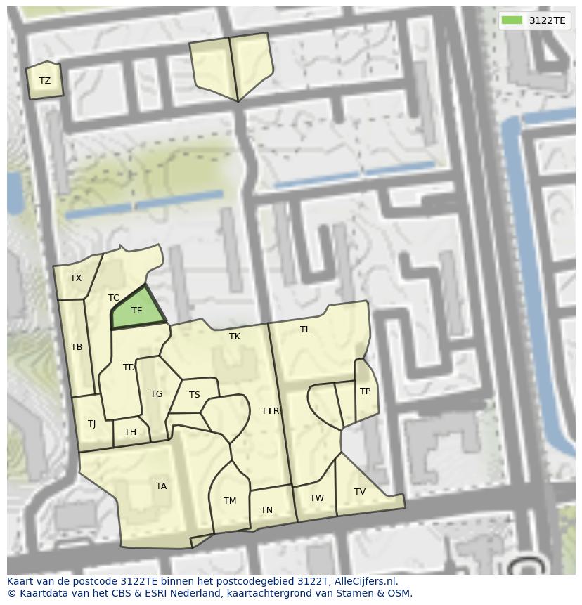 Afbeelding van het postcodegebied 3122 TE op de kaart.