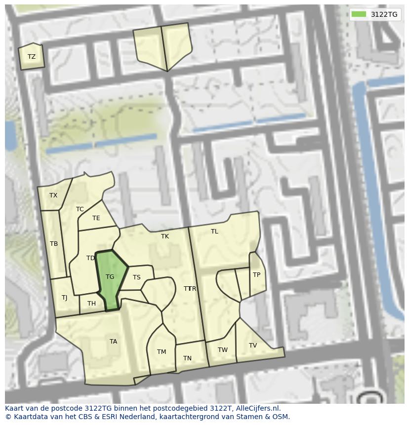 Afbeelding van het postcodegebied 3122 TG op de kaart.