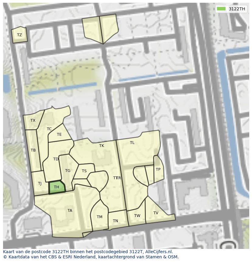 Afbeelding van het postcodegebied 3122 TH op de kaart.