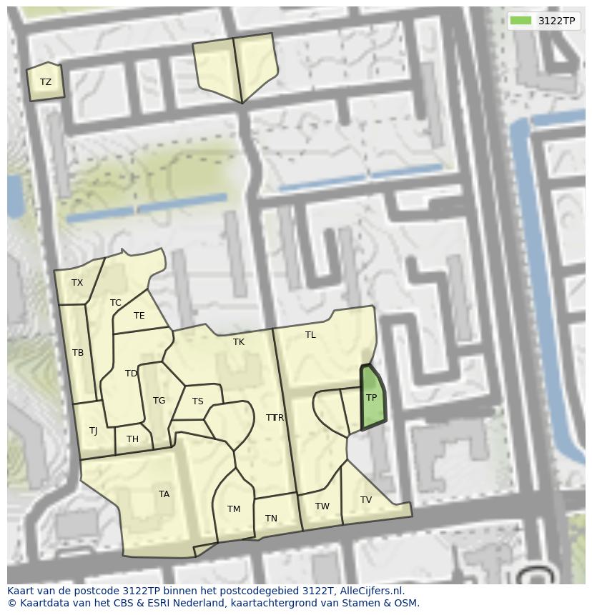 Afbeelding van het postcodegebied 3122 TP op de kaart.