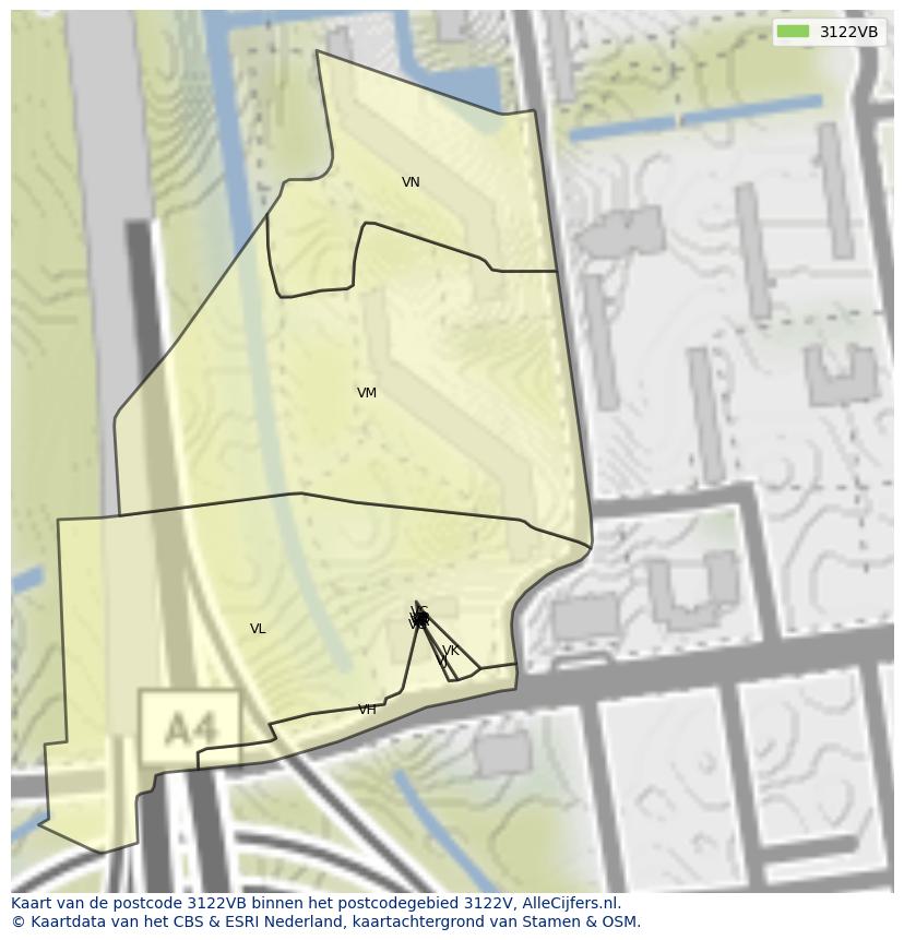 Afbeelding van het postcodegebied 3122 VB op de kaart.