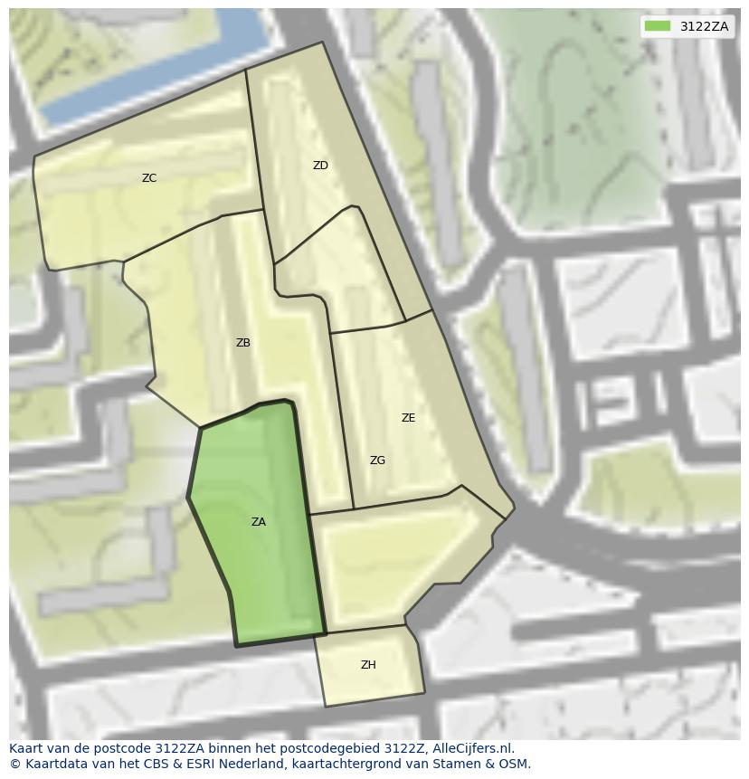 Afbeelding van het postcodegebied 3122 ZA op de kaart.