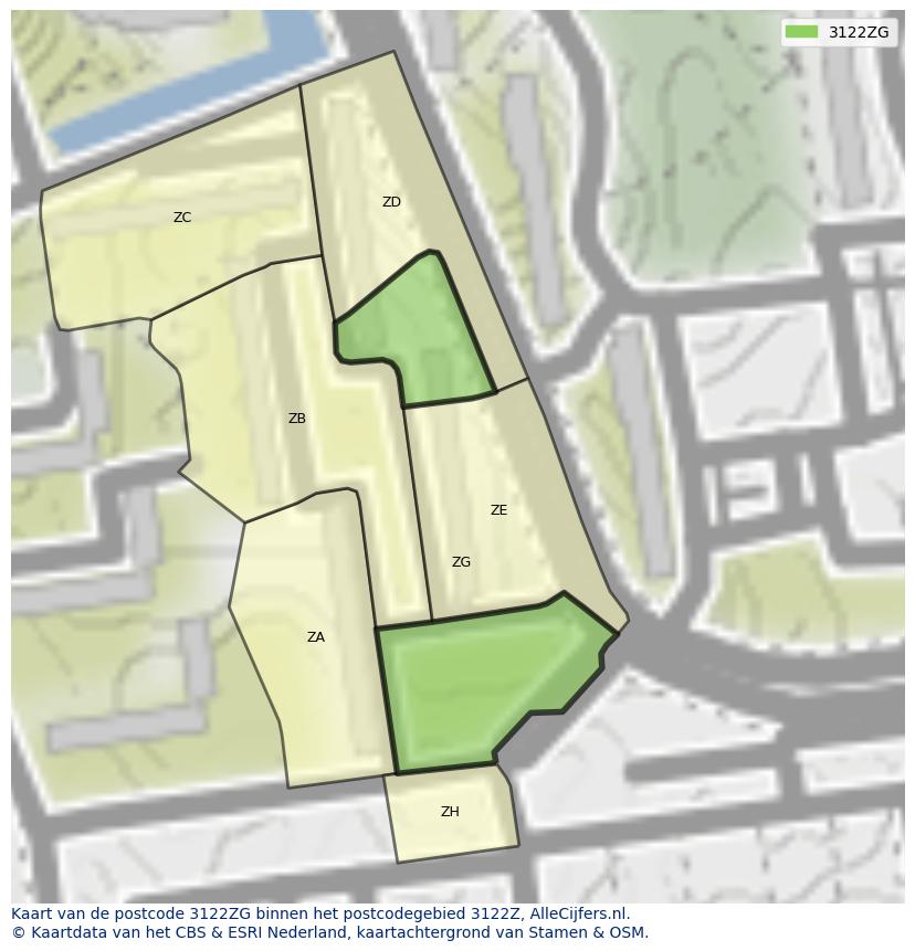 Afbeelding van het postcodegebied 3122 ZG op de kaart.