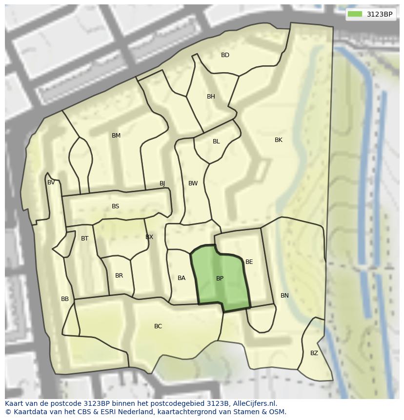 Afbeelding van het postcodegebied 3123 BP op de kaart.