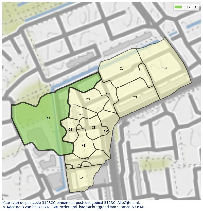 Afbeelding van het postcodegebied 3123 CC op de kaart.