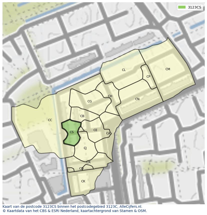 Afbeelding van het postcodegebied 3123 CS op de kaart.