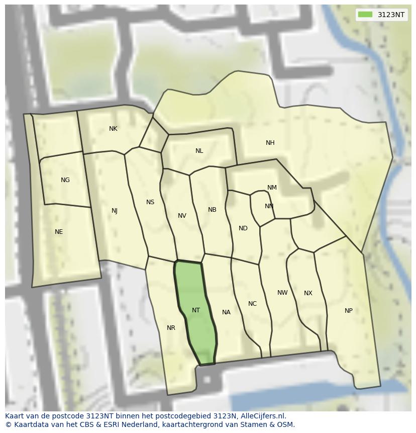 Afbeelding van het postcodegebied 3123 NT op de kaart.