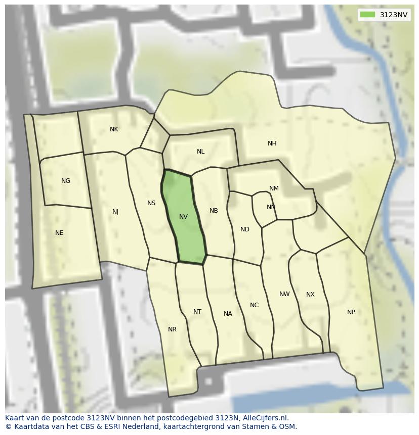 Afbeelding van het postcodegebied 3123 NV op de kaart.