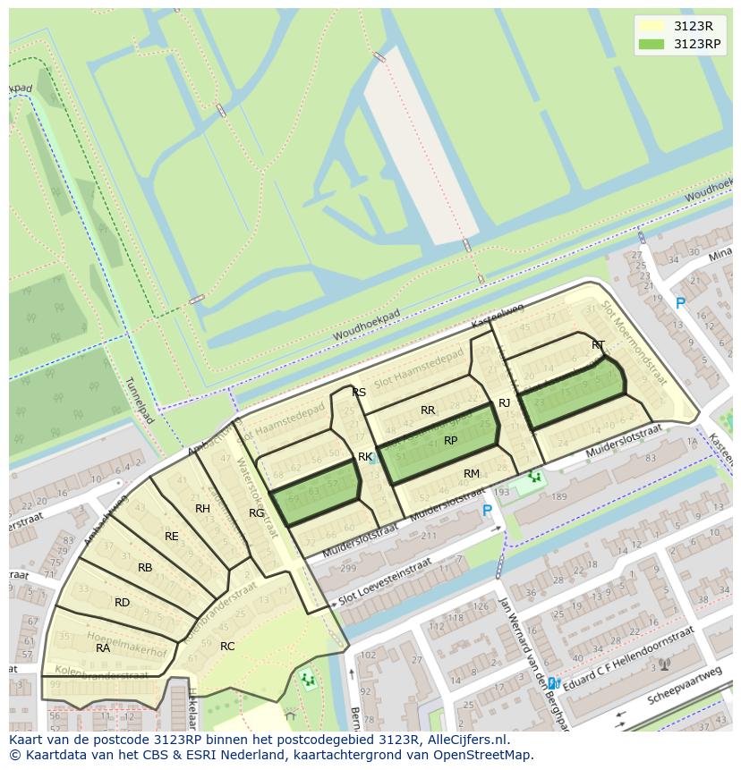 Afbeelding van het postcodegebied 3123 RP op de kaart.