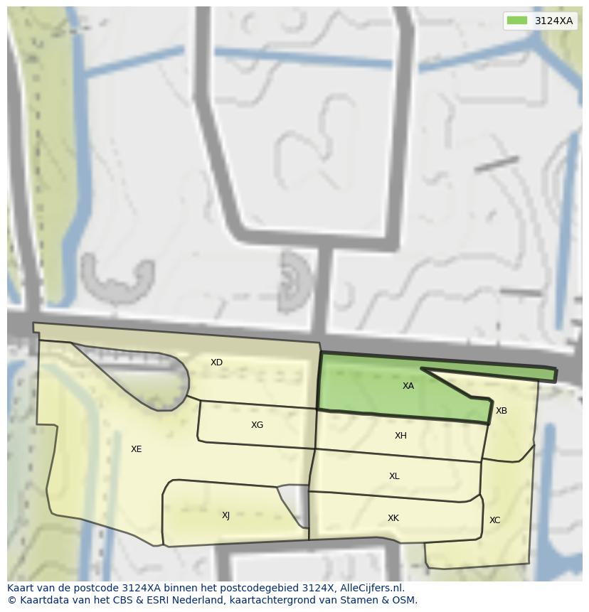 Afbeelding van het postcodegebied 3124 XA op de kaart.