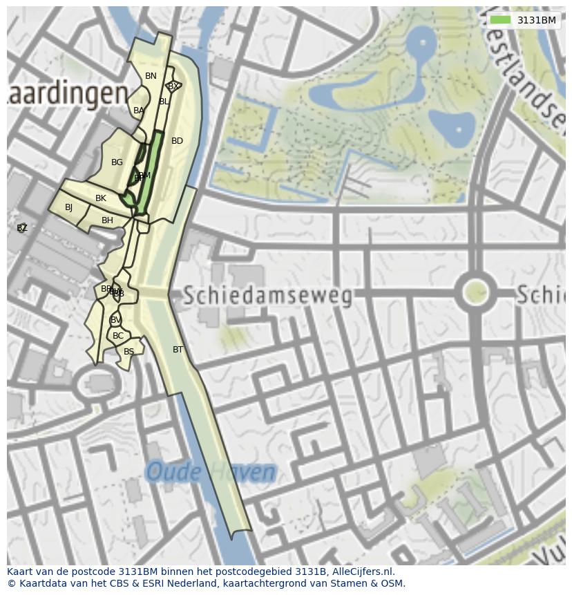 Afbeelding van het postcodegebied 3131 BM op de kaart.