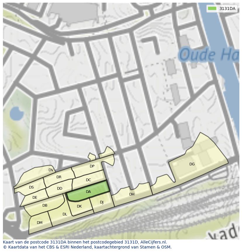 Afbeelding van het postcodegebied 3131 DA op de kaart.