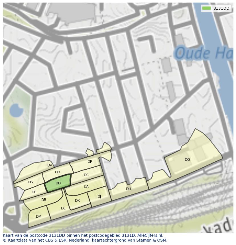 Afbeelding van het postcodegebied 3131 DD op de kaart.