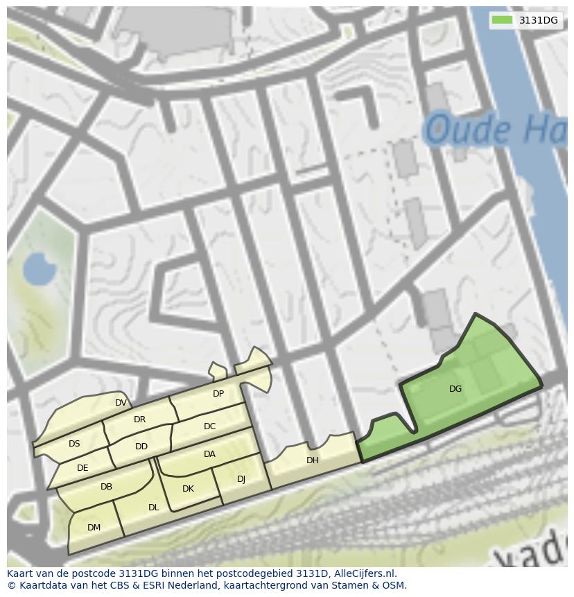 Afbeelding van het postcodegebied 3131 DG op de kaart.