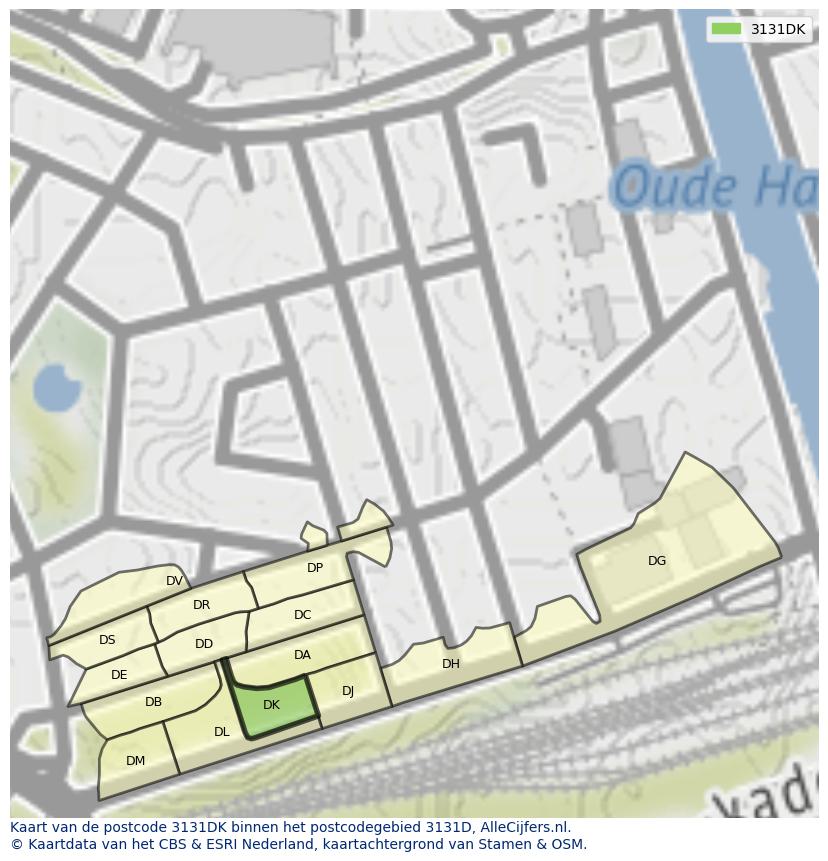 Afbeelding van het postcodegebied 3131 DK op de kaart.