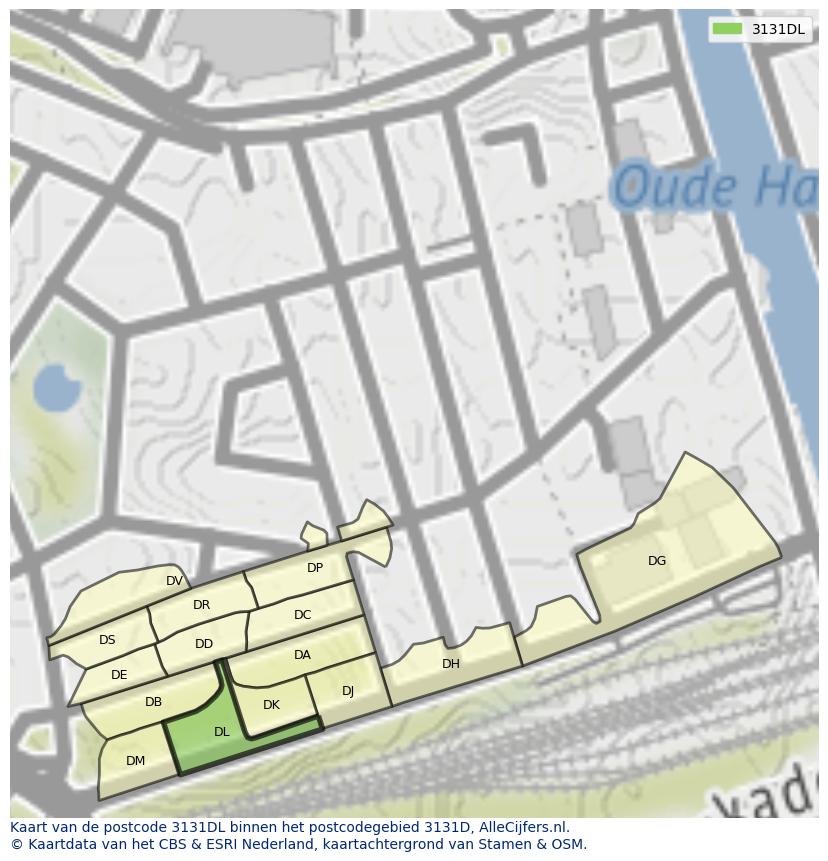 Afbeelding van het postcodegebied 3131 DL op de kaart.
